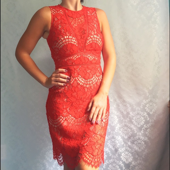 NWT H&M Red Lace Cut Out Sleeveless Short Dress - Picture 5 of 8